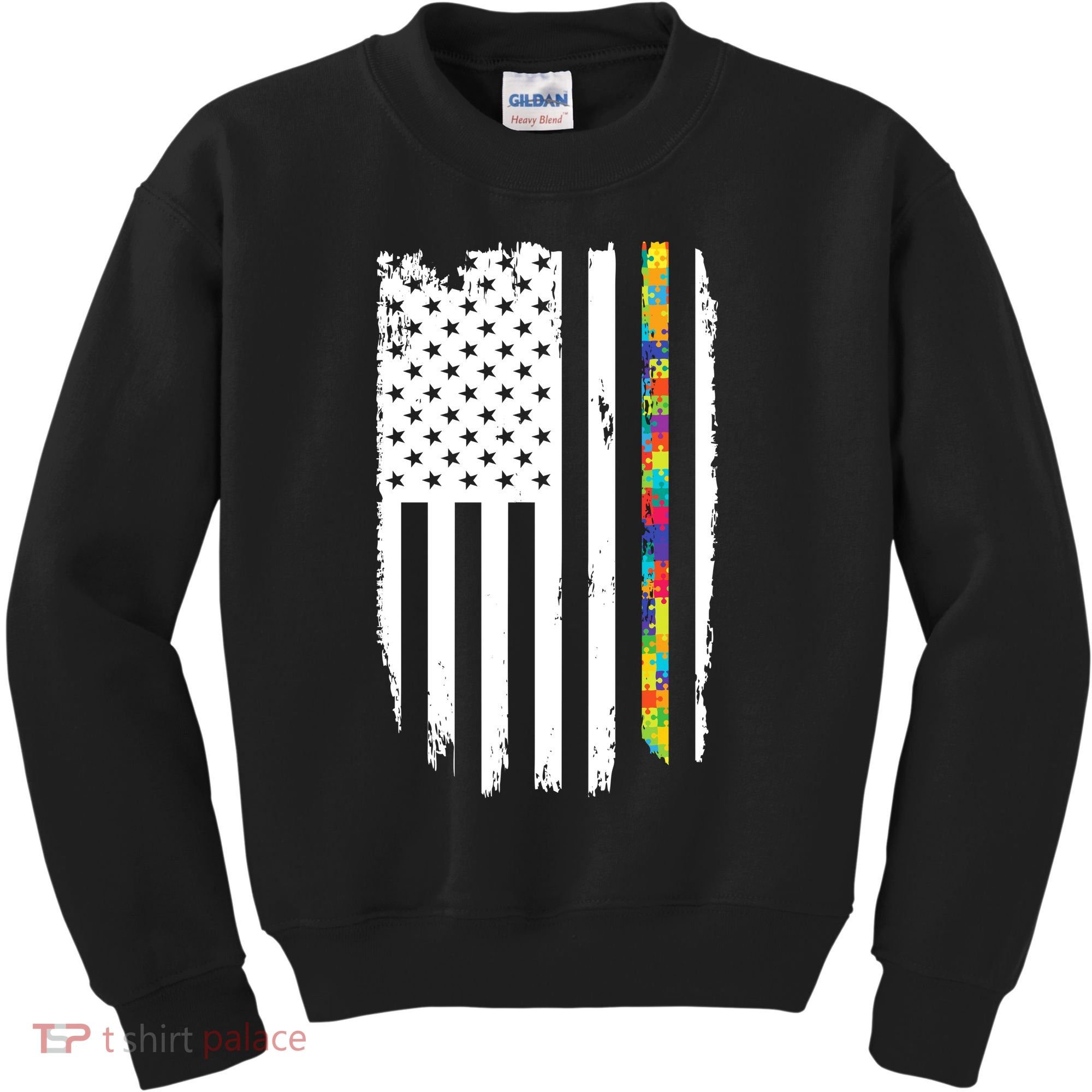 Distress Thin Puzzle Line Autism Awareness Tribute Flag Kids Sweatshirt