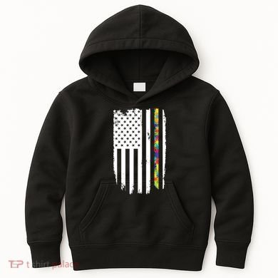 Distress Thin Puzzle Line Autism Awareness Tribute Flag Kids Hoodie