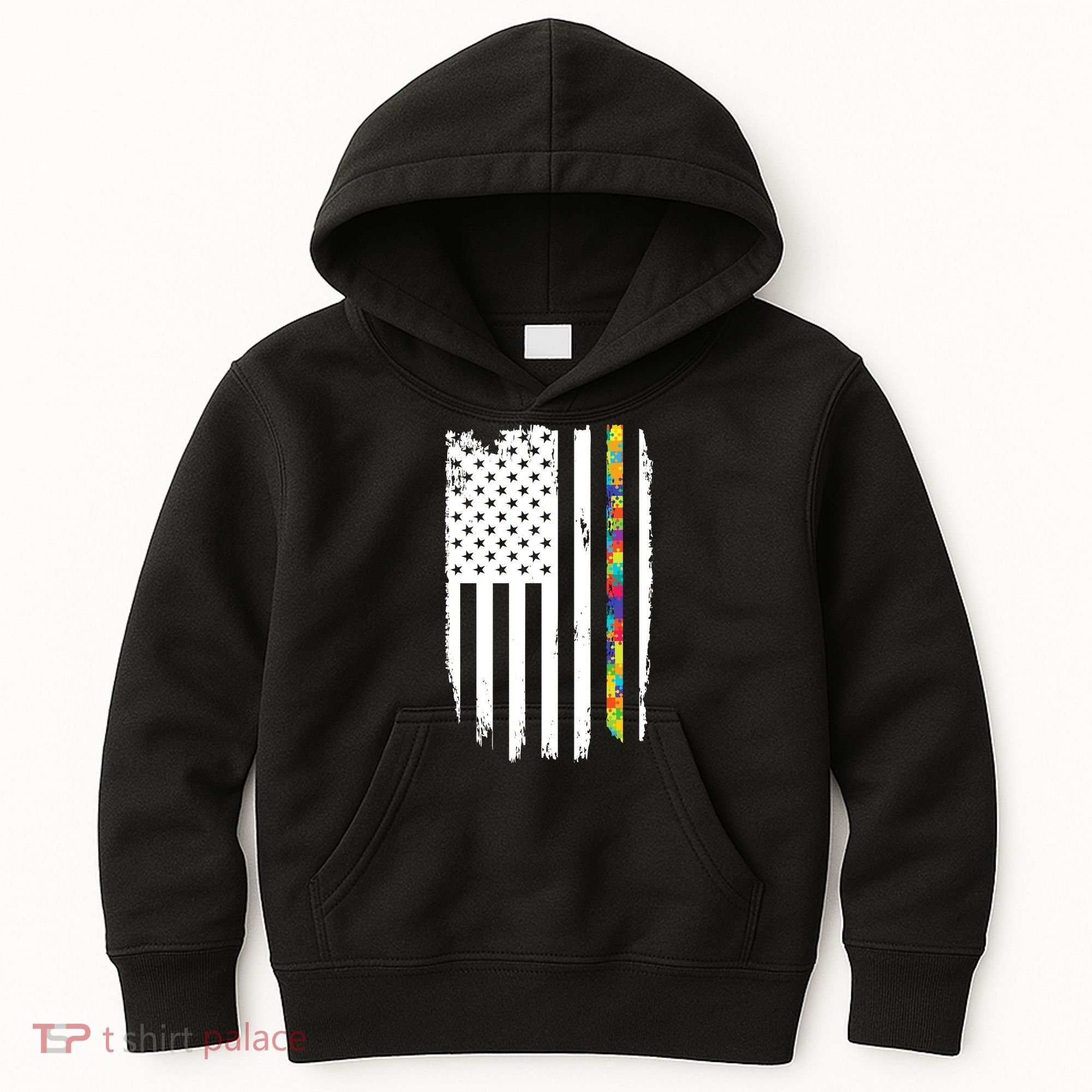 Distress Thin Puzzle Line Autism Awareness Tribute Flag Kids Hoodie