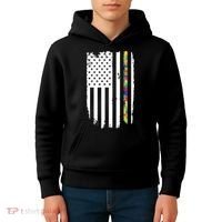 Distress Thin Puzzle Line Autism Awareness Tribute Flag Kids Hoodie thumb 4