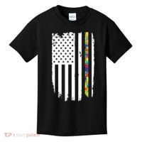 Distress Thin Puzzle Line Autism Awareness Tribute Flag Kids T-Shirt thumb 0