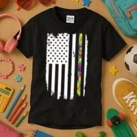 Distress Thin Puzzle Line Autism Awareness Tribute Flag Kids T-Shirt thumb 3