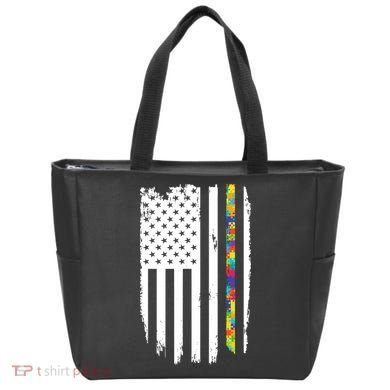 Distress Thin Puzzle Line Autism Awareness Tribute Flag Tote Bag