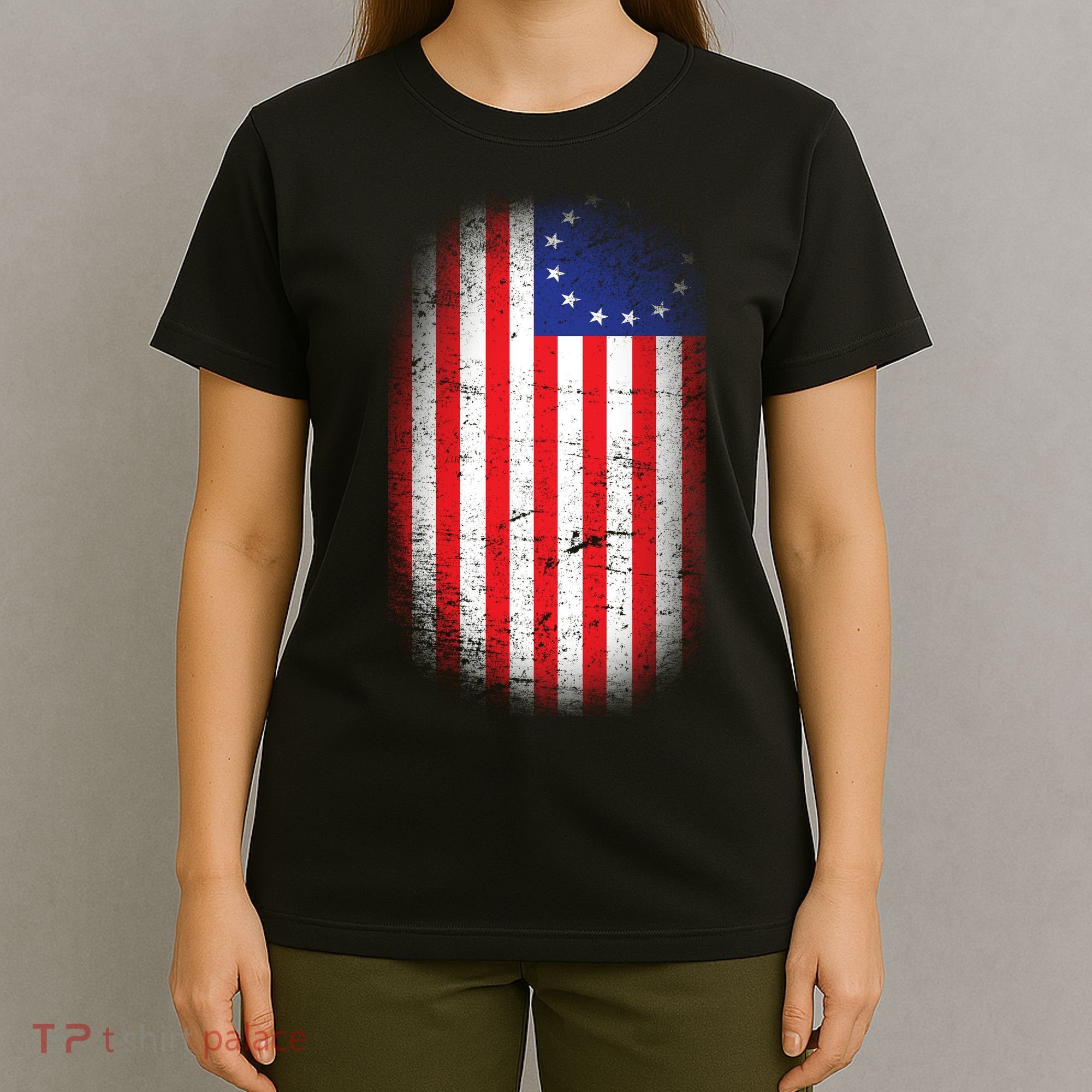 Distressed 13 Colonies Betsy Ross First American Flag T-Shirt