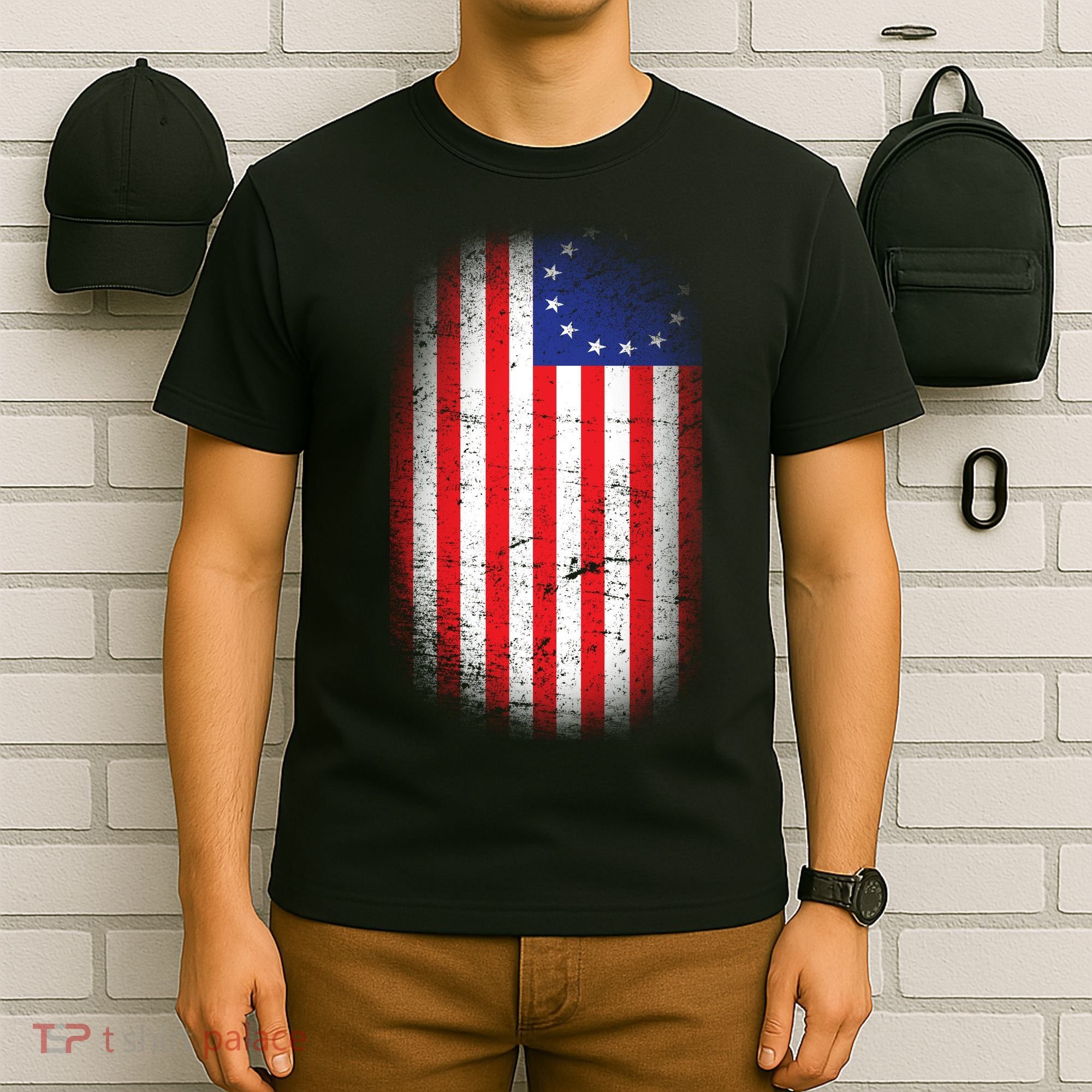 Distressed 13 Colonies Betsy Ross First American Flag T-Shirt