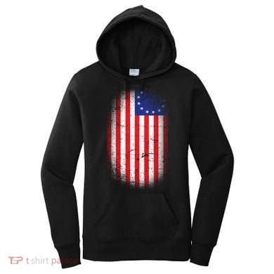 Distressed 13 Colonies Betsy Ross First American Flag Women's Hoodie