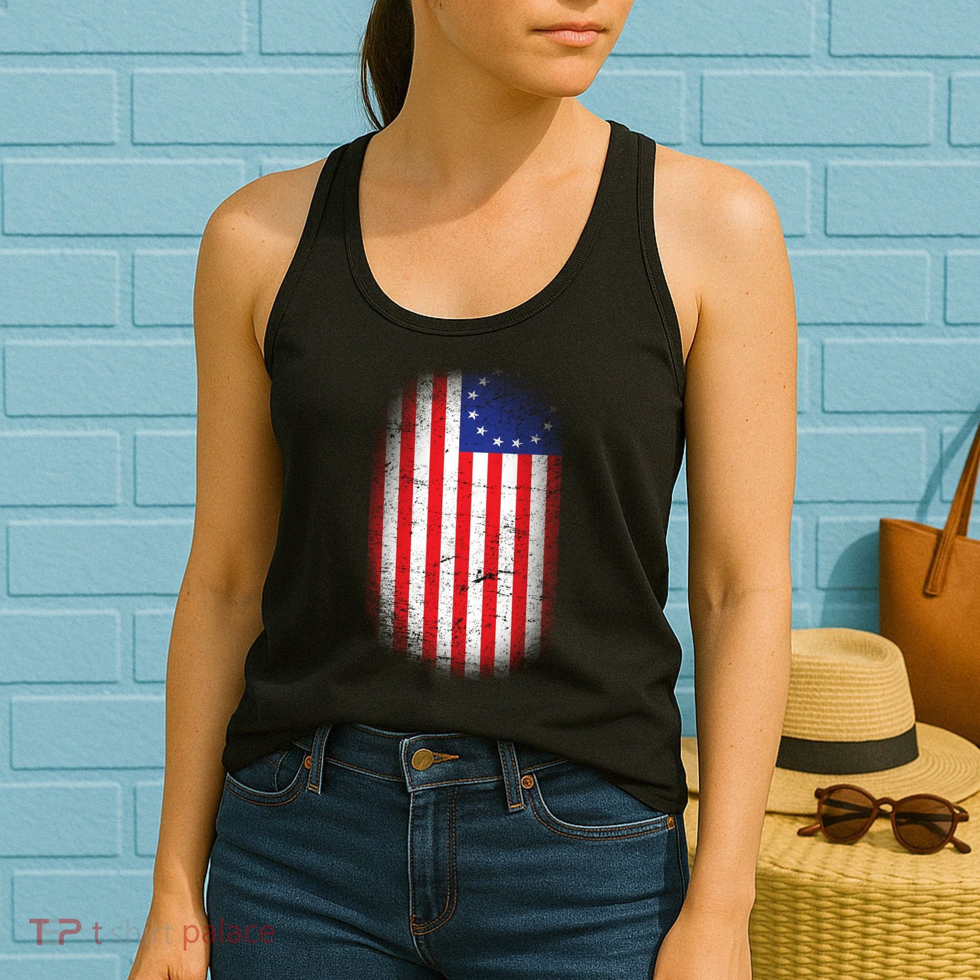 Distressed 13 Colonies Betsy Ross First American Flag Women's Tank Top