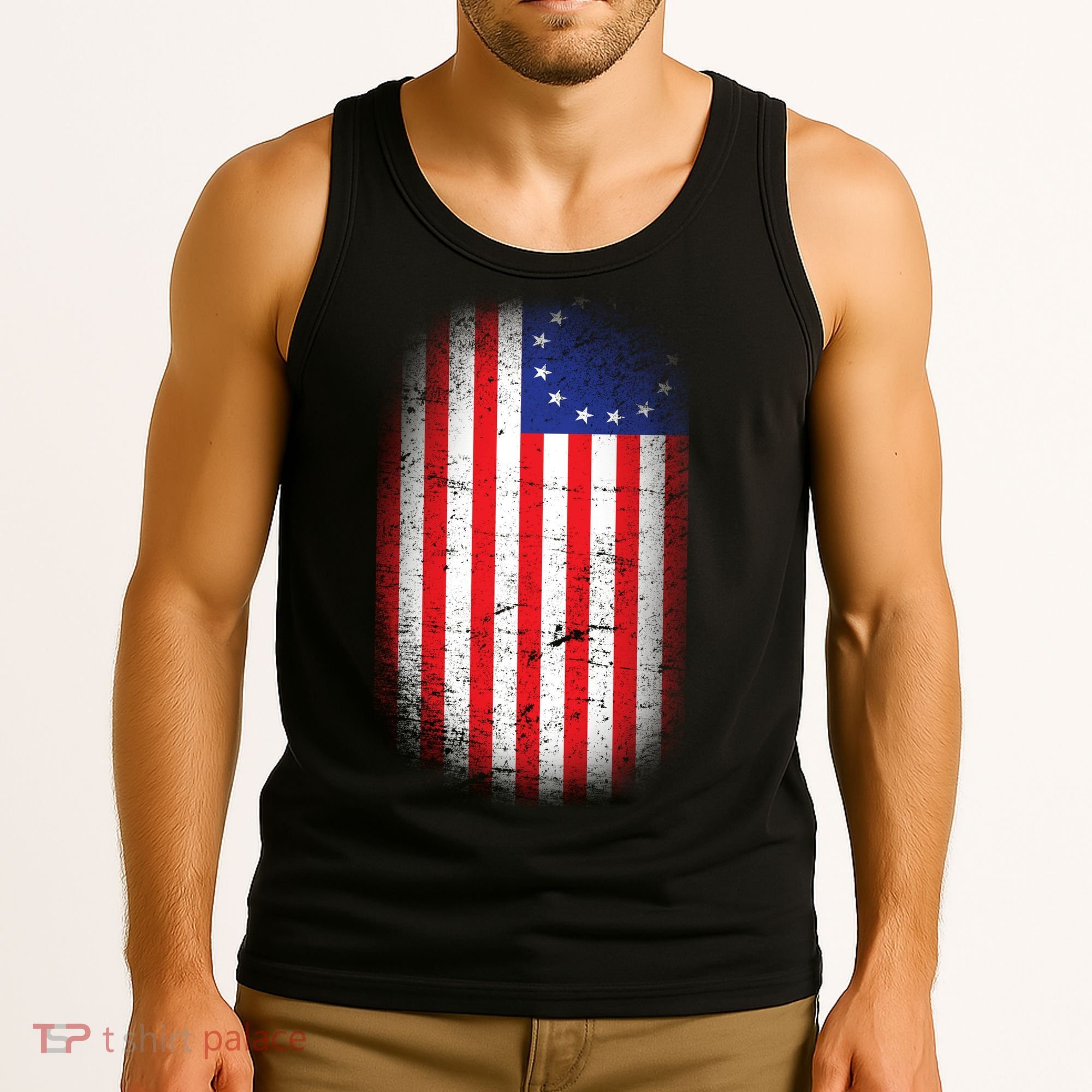 Distressed 13 Colonies Betsy Ross First American Flag Tank Top