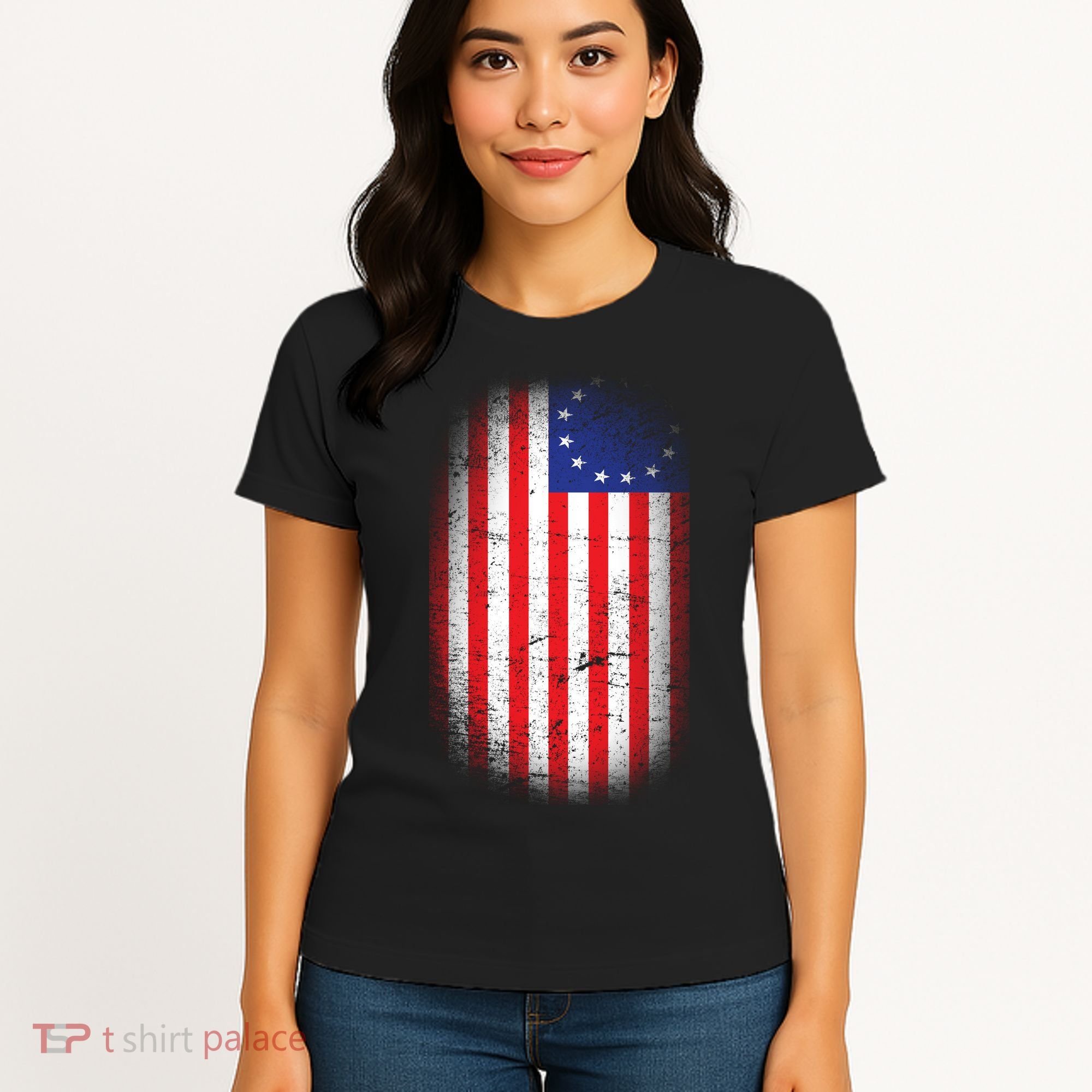 Distressed 13 Colonies Betsy Ross First American Flag Women's T-Shirt