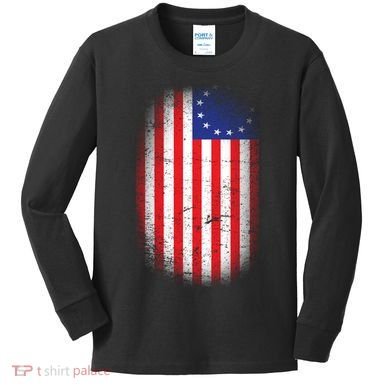 Distressed 13 Colonies Betsy Ross First American Flag Kids Long Sleeve Shirt