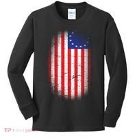 Distressed 13 Colonies Betsy Ross First American Flag Kids Long Sleeve Shirt thumb 0