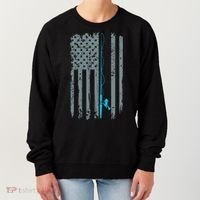 Distressed American Flag Fishing Pole Women's Sweatshirt thumb 0