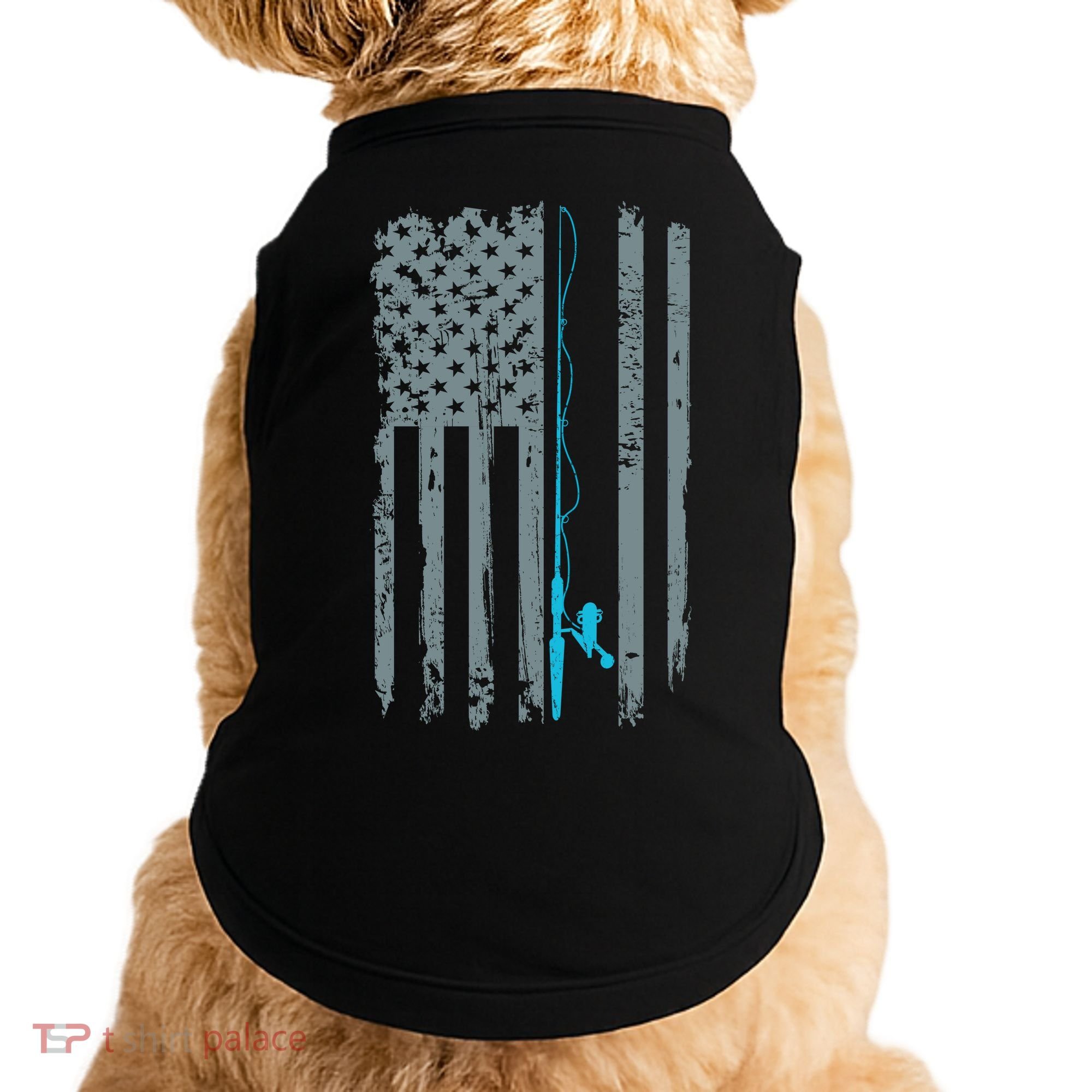 Distressed American Flag Fishing Pole Doggie Tank