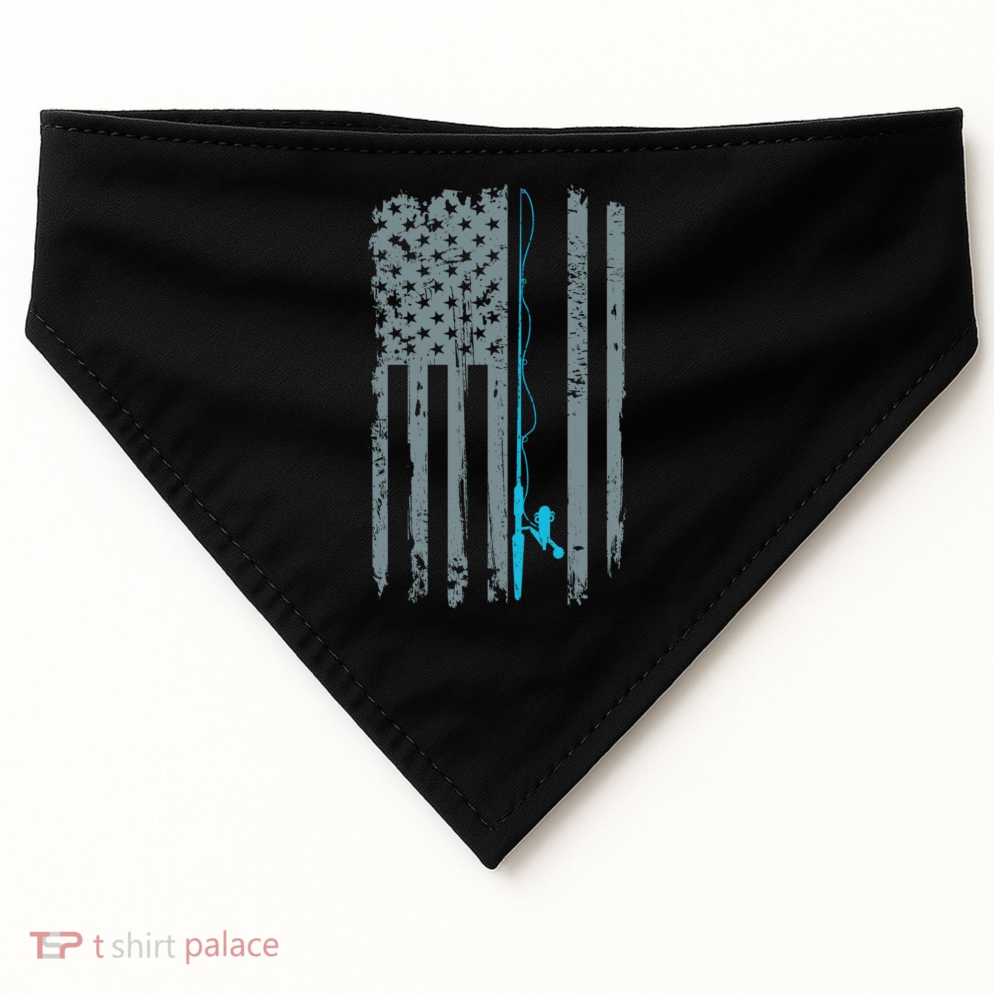 Distressed American Flag Fishing Pole USA-Made Doggie Bandana