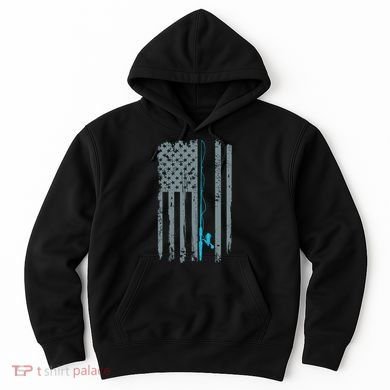 Distressed American Flag Fishing Pole Hoodie
