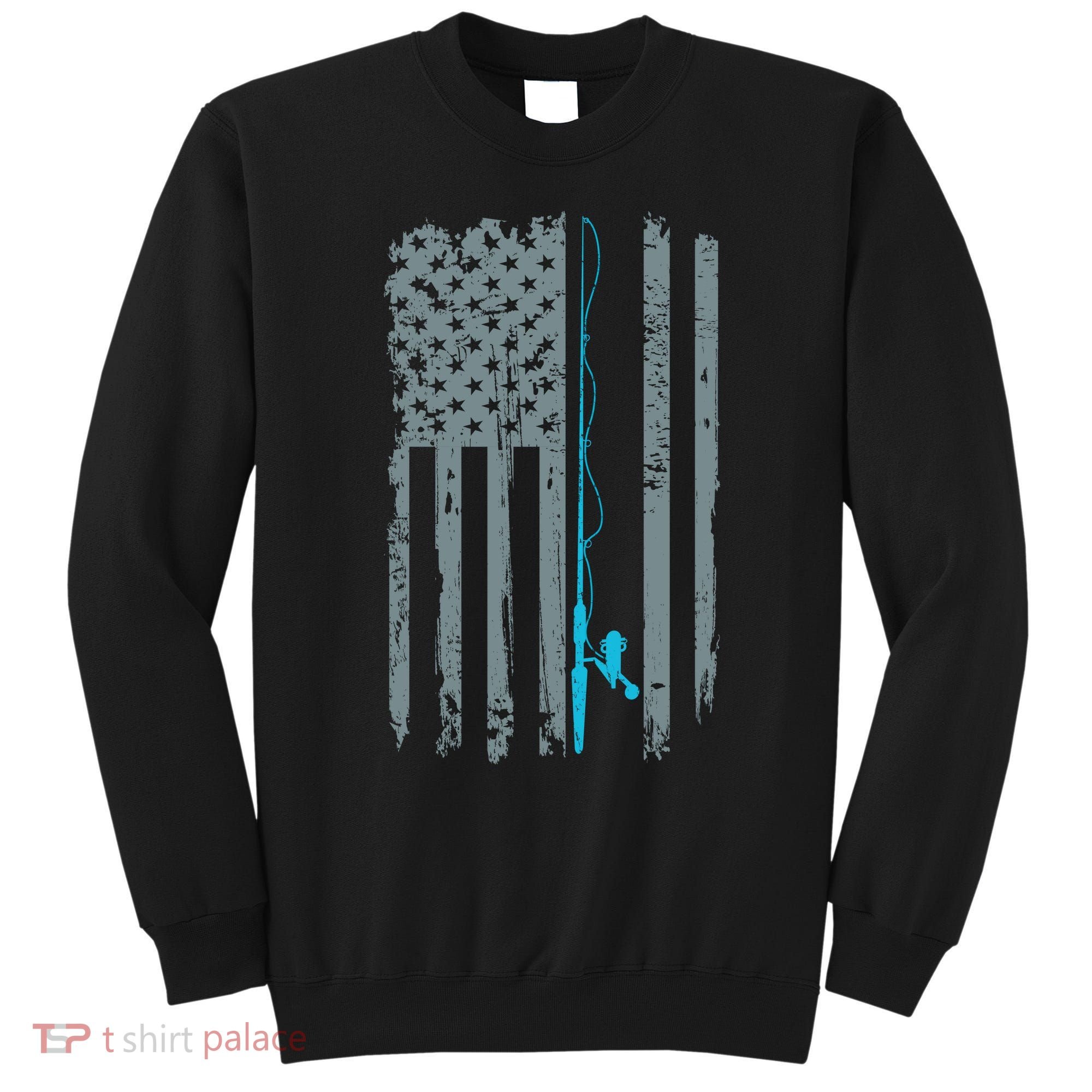 Distressed American Flag Fishing Pole Sweatshirt