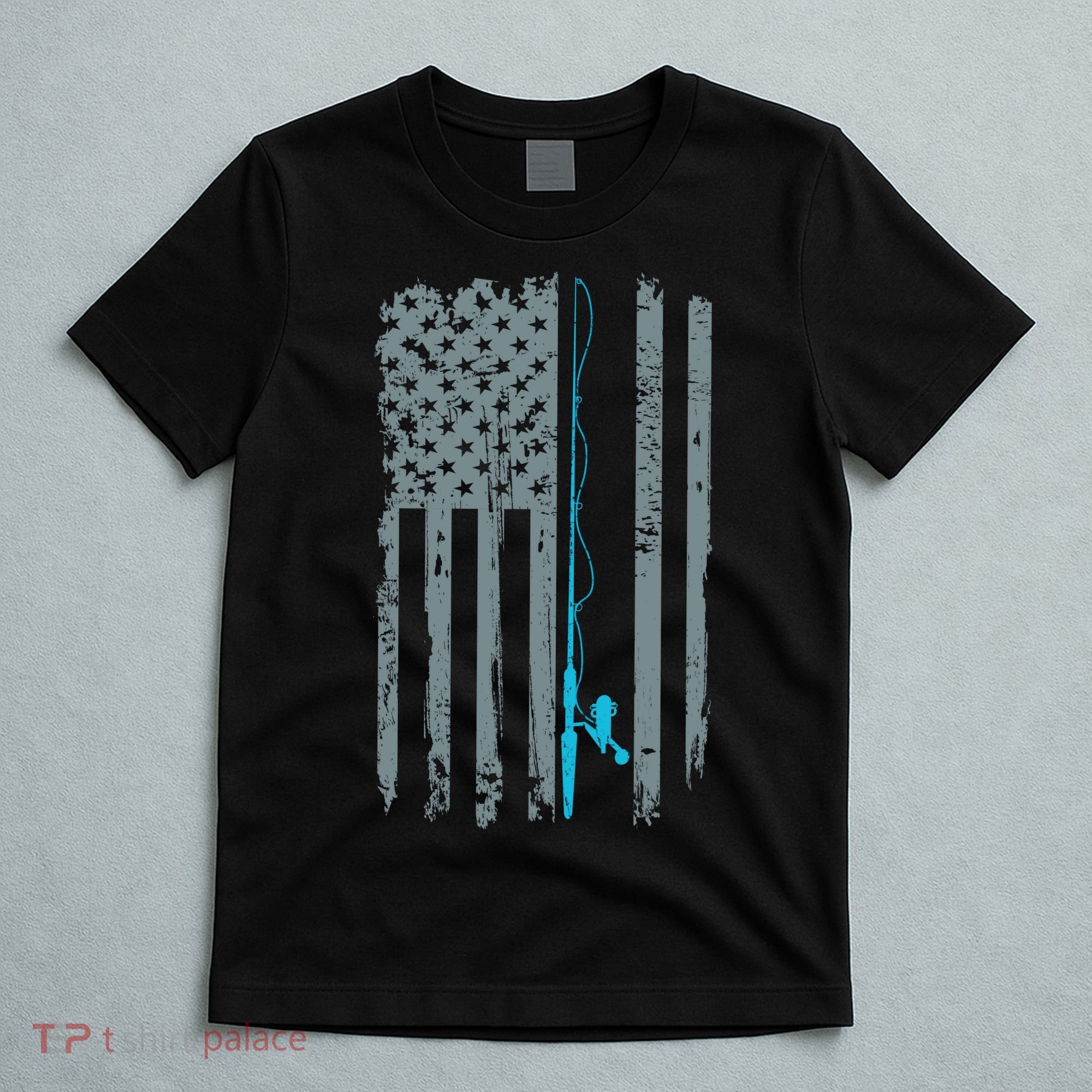 Distressed American Flag Fishing Pole T-Shirt