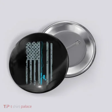 Distressed American Flag Fishing Pole Button