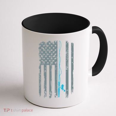 Distressed American Flag Fishing Pole Coffee Mug back