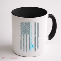 Distressed American Flag Fishing Pole Coffee Mug thumb 1