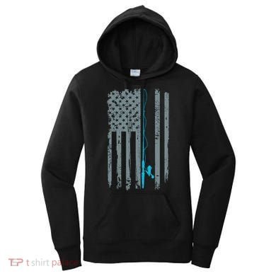 Distressed American Flag Fishing Pole Women's Hoodie