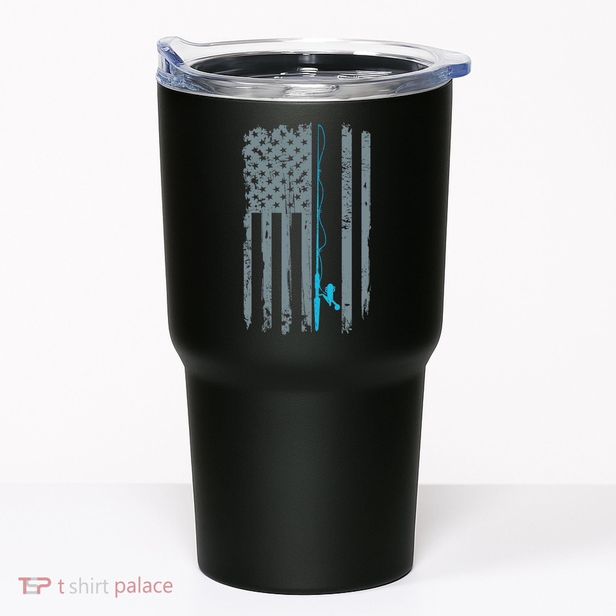 Distressed American Flag Fishing Pole Tumbler