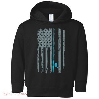 Distressed American Flag Fishing Pole Toddler Hoodie