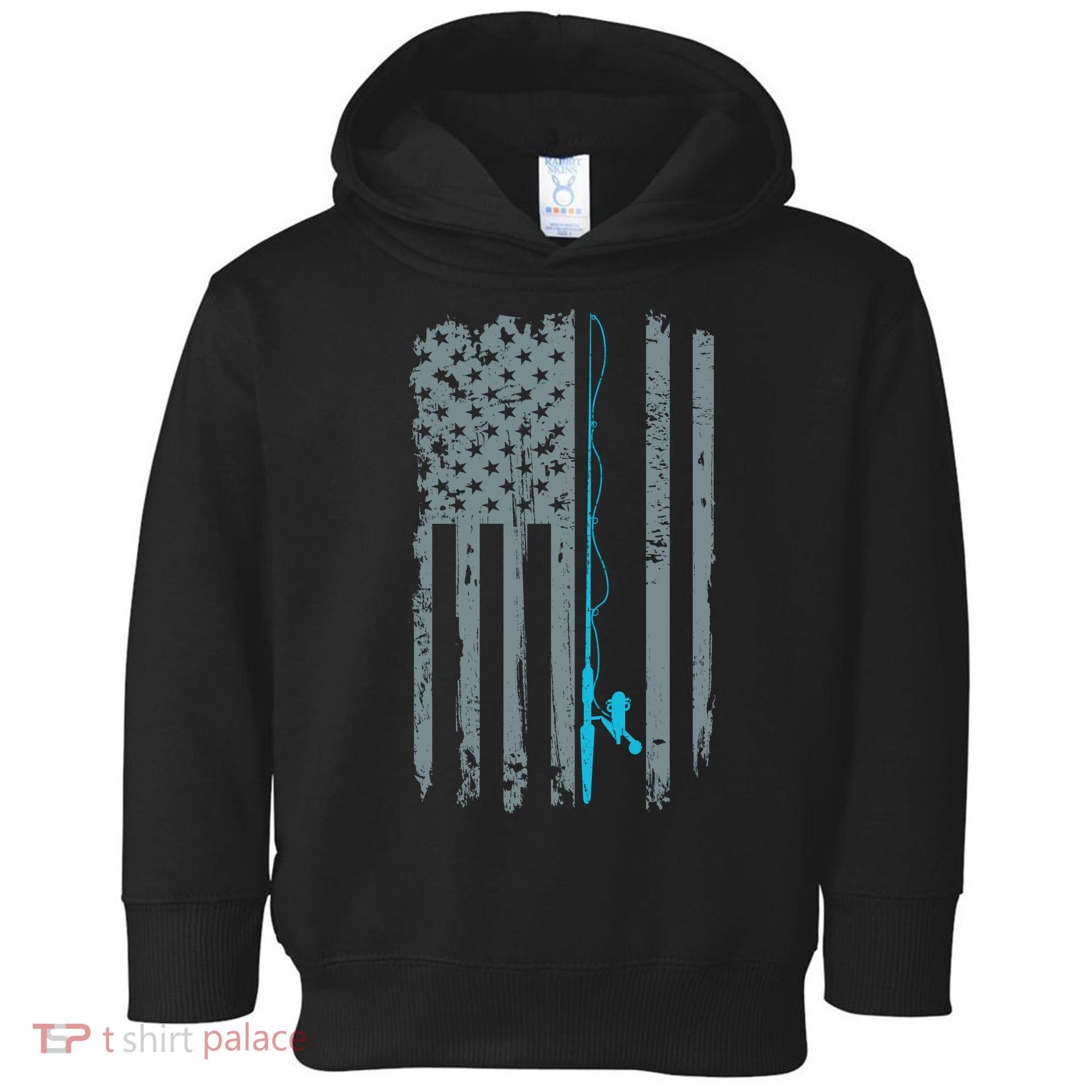 Distressed American Flag Fishing Pole Toddler Hoodie