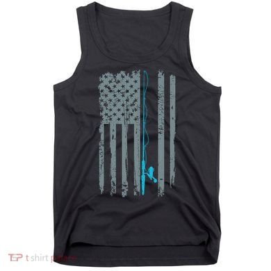 Distressed American Flag Fishing Pole Tank Top