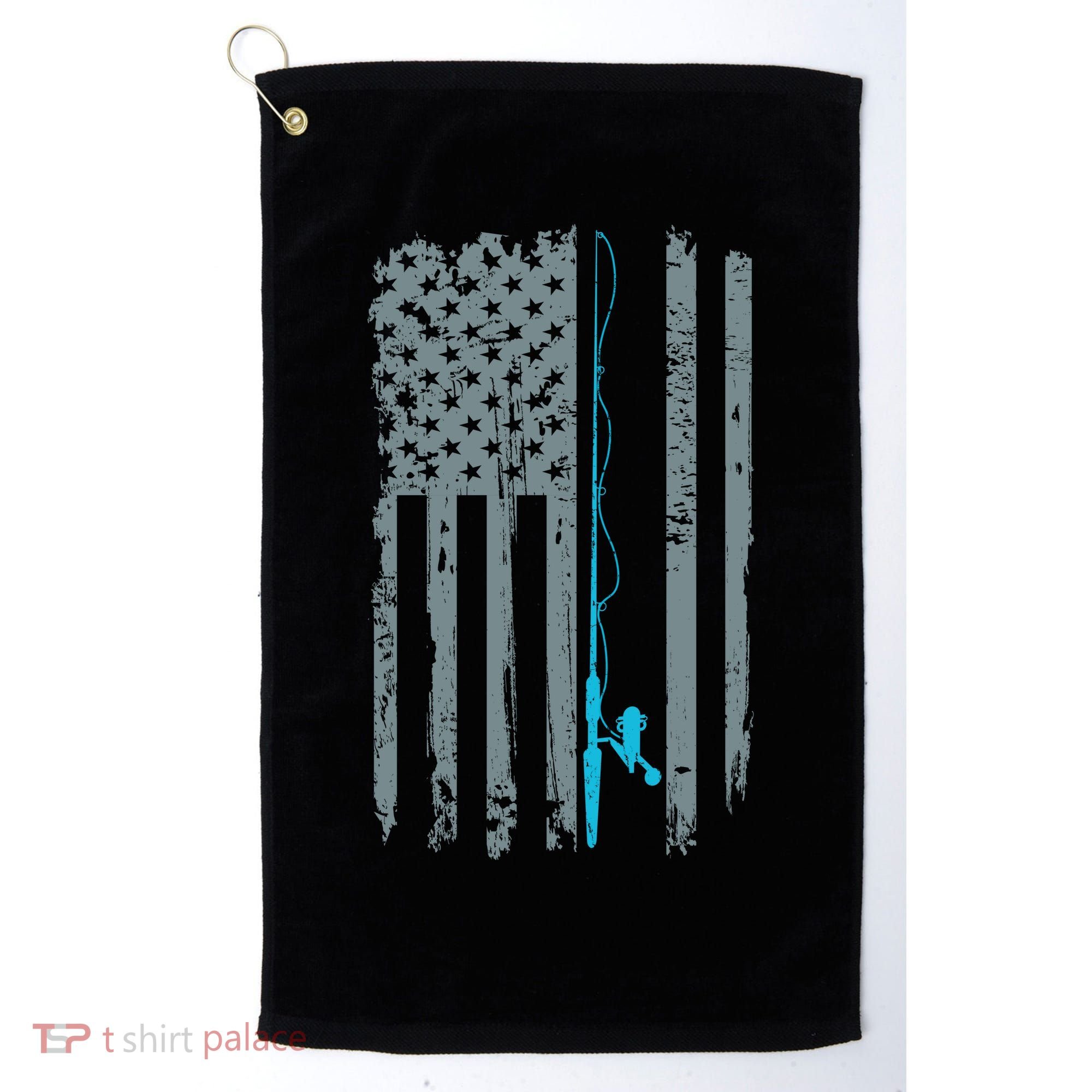 Distressed American Flag Fishing Pole Golf Towel