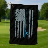 Distressed American Flag Fishing Pole Golf Towel thumb 1