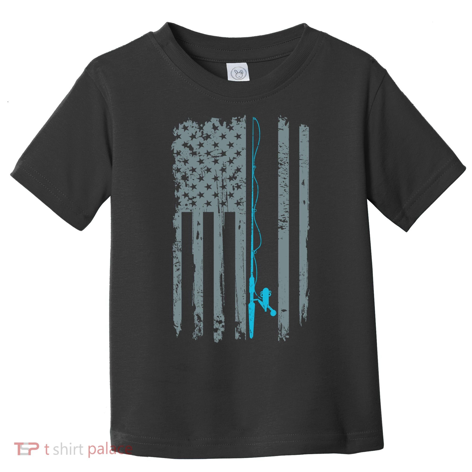 Distressed American Flag Fishing Pole Toddler T-Shirt