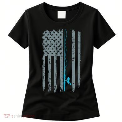Distressed American Flag Fishing Pole Women's T-Shirt