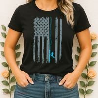 Distressed American Flag Fishing Pole Women's T-Shirt thumb 2