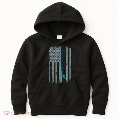 Distressed American Flag Fishing Pole Kids Hoodie