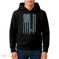 Distressed American Flag Fishing Pole Kids Hoodie thumb 4