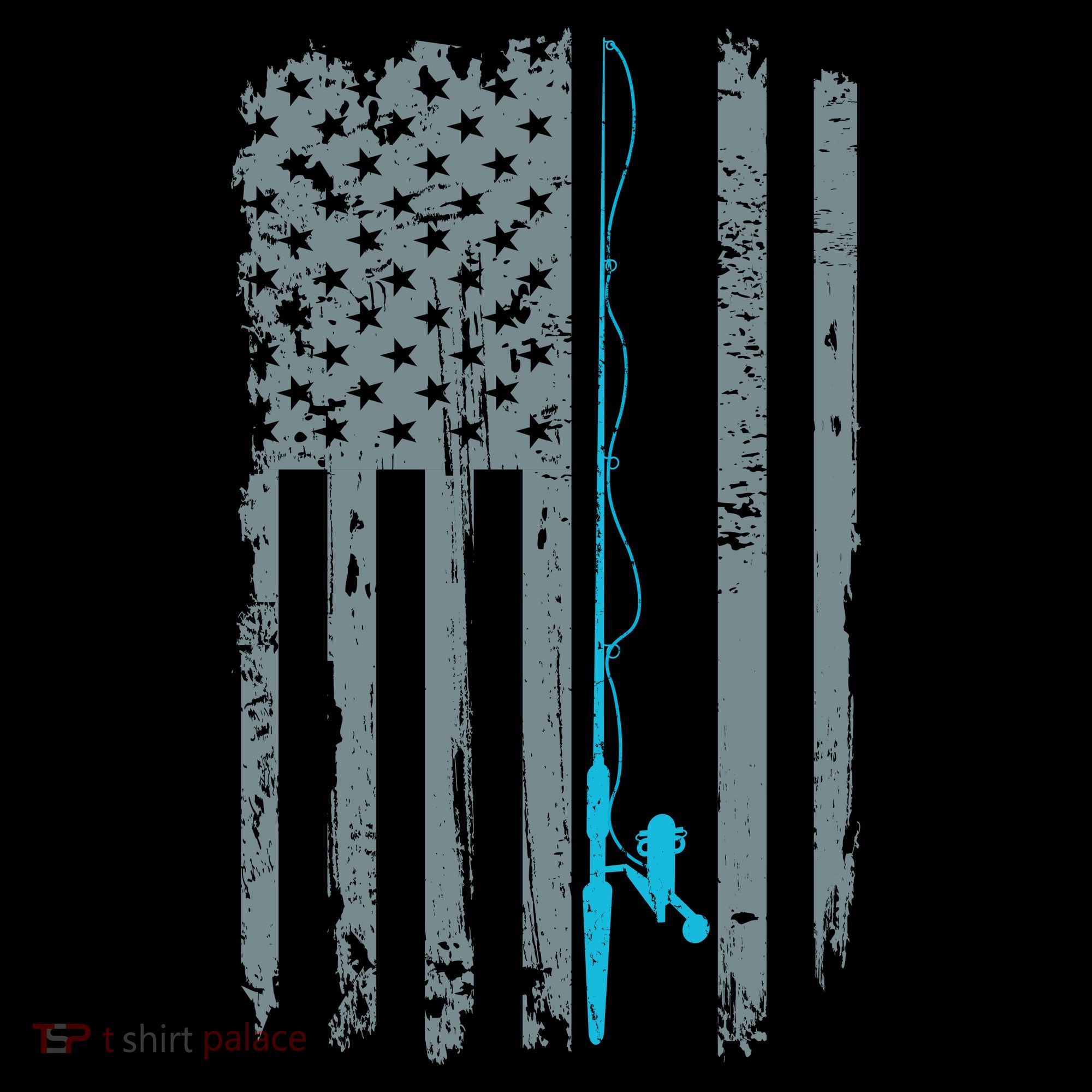 Distressed American Flag Fishing Pole Kids Long Sleeve Shirt