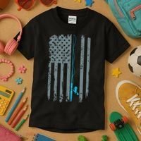 Distressed American Flag Fishing Pole Kids T-Shirt thumb 3