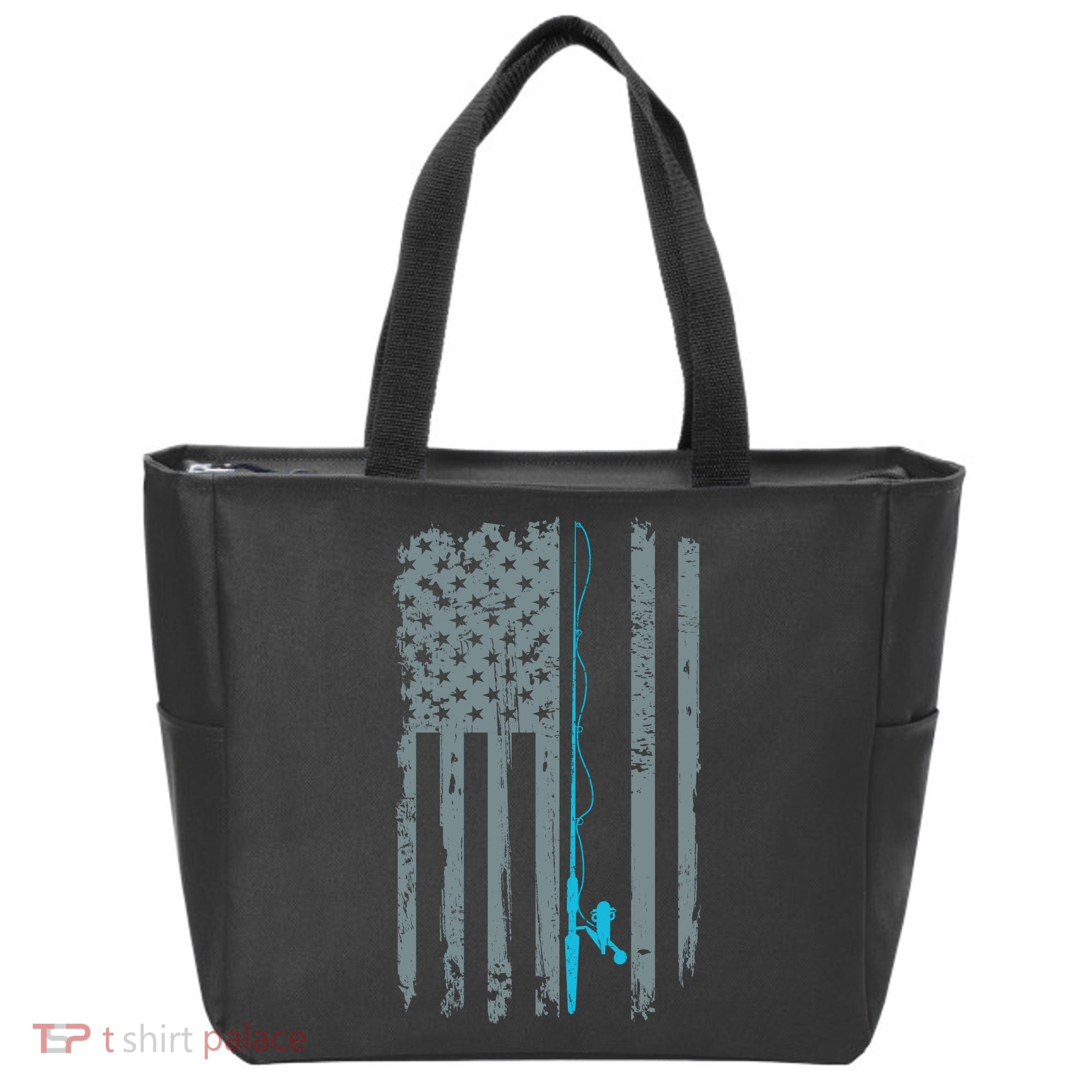 Distressed American Flag Fishing Pole Tote Bag