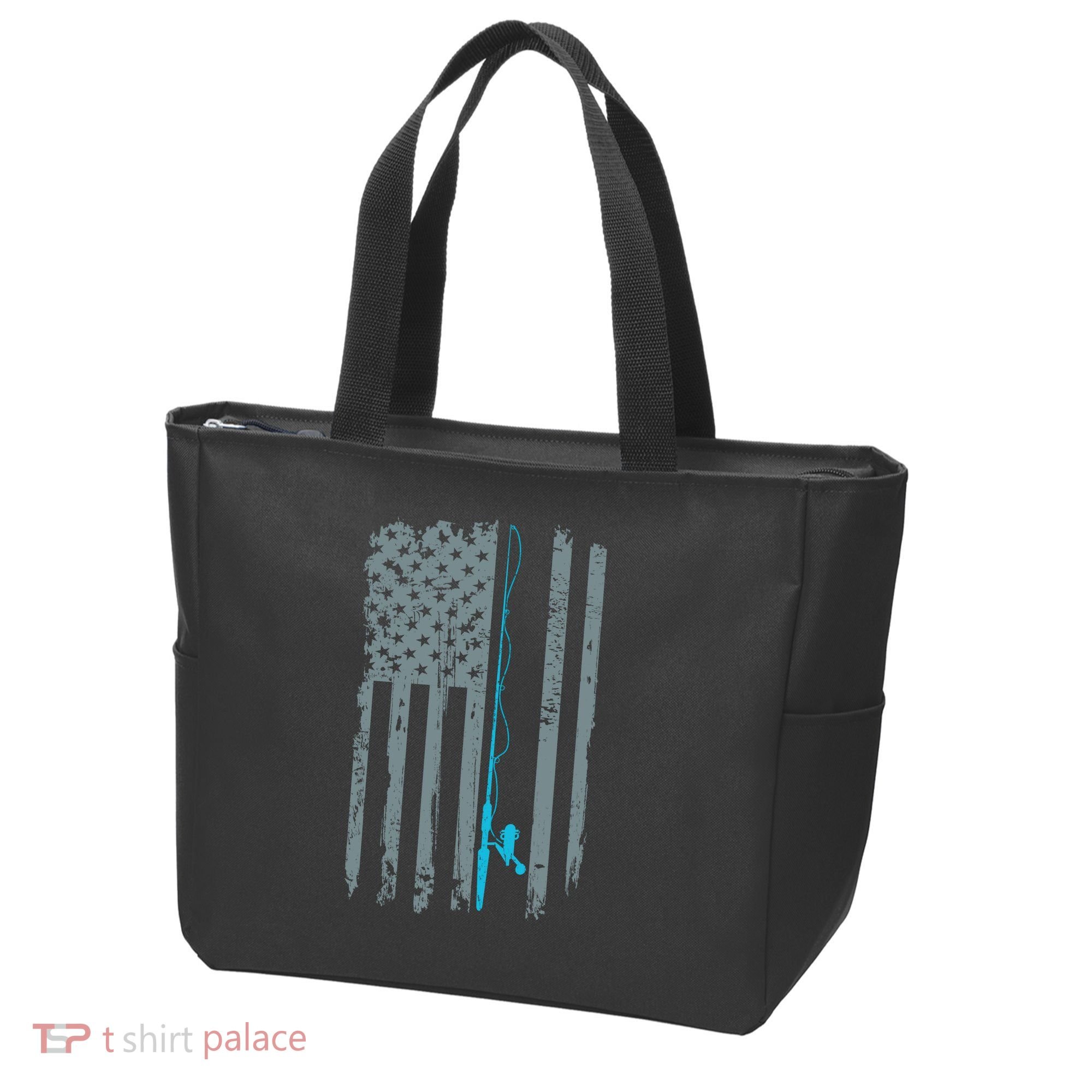 Distressed American Flag Fishing Pole Tote Bag