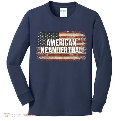 Distressed American Neanderthal Kids Long Sleeve Shirt