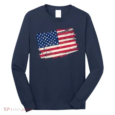 Distressed American US Flag Long Sleeve Shirt