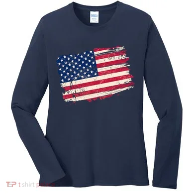 Distressed American US Flag Women's Long Sleeve Shirt