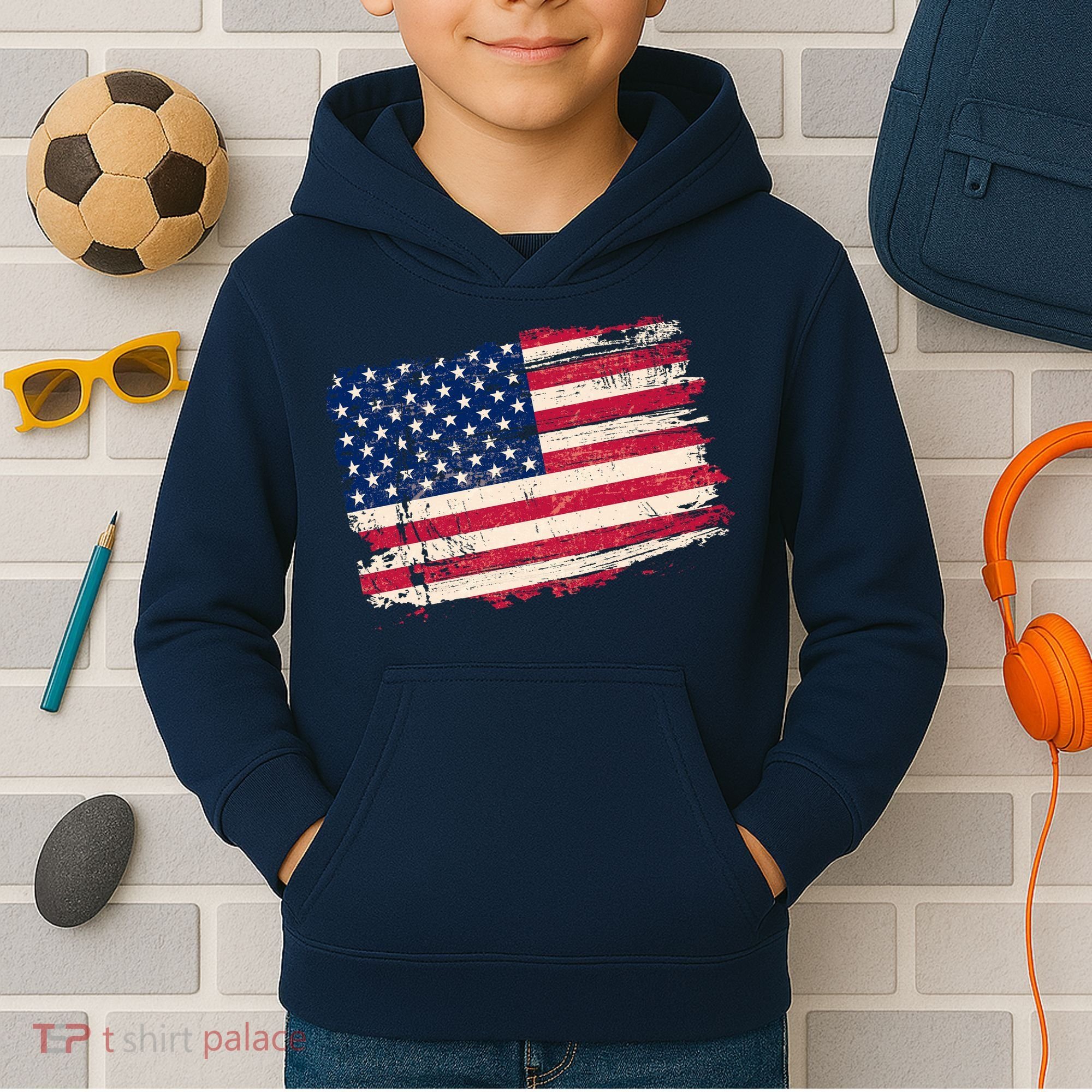 Distressed American US Flag Kids Hoodie