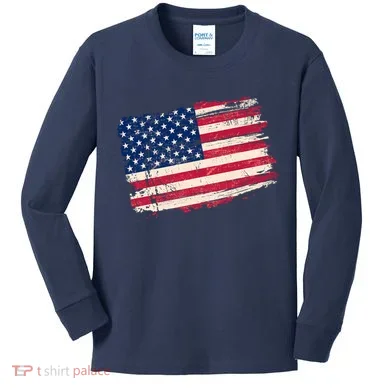 Distressed American US Flag Kids Long Sleeve Shirt