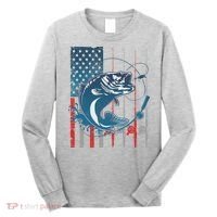 Distressed American USA Flag Bass Fishing Long Sleeve Shirt thumb 0