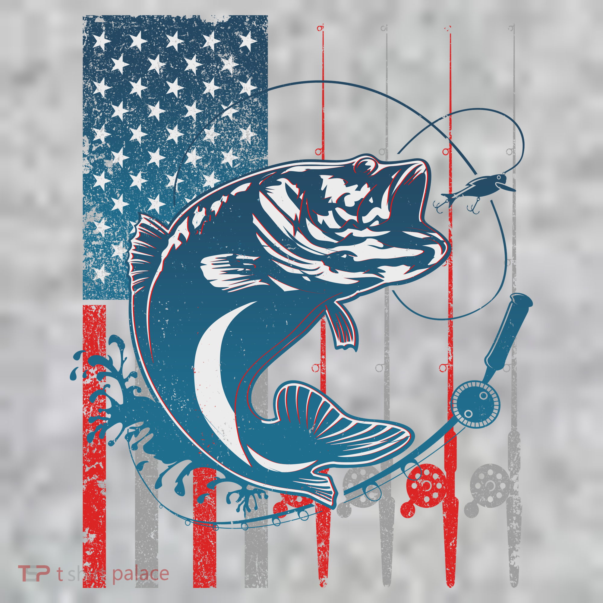 Distressed American USA Flag Bass Fishing Long Sleeve Shirt