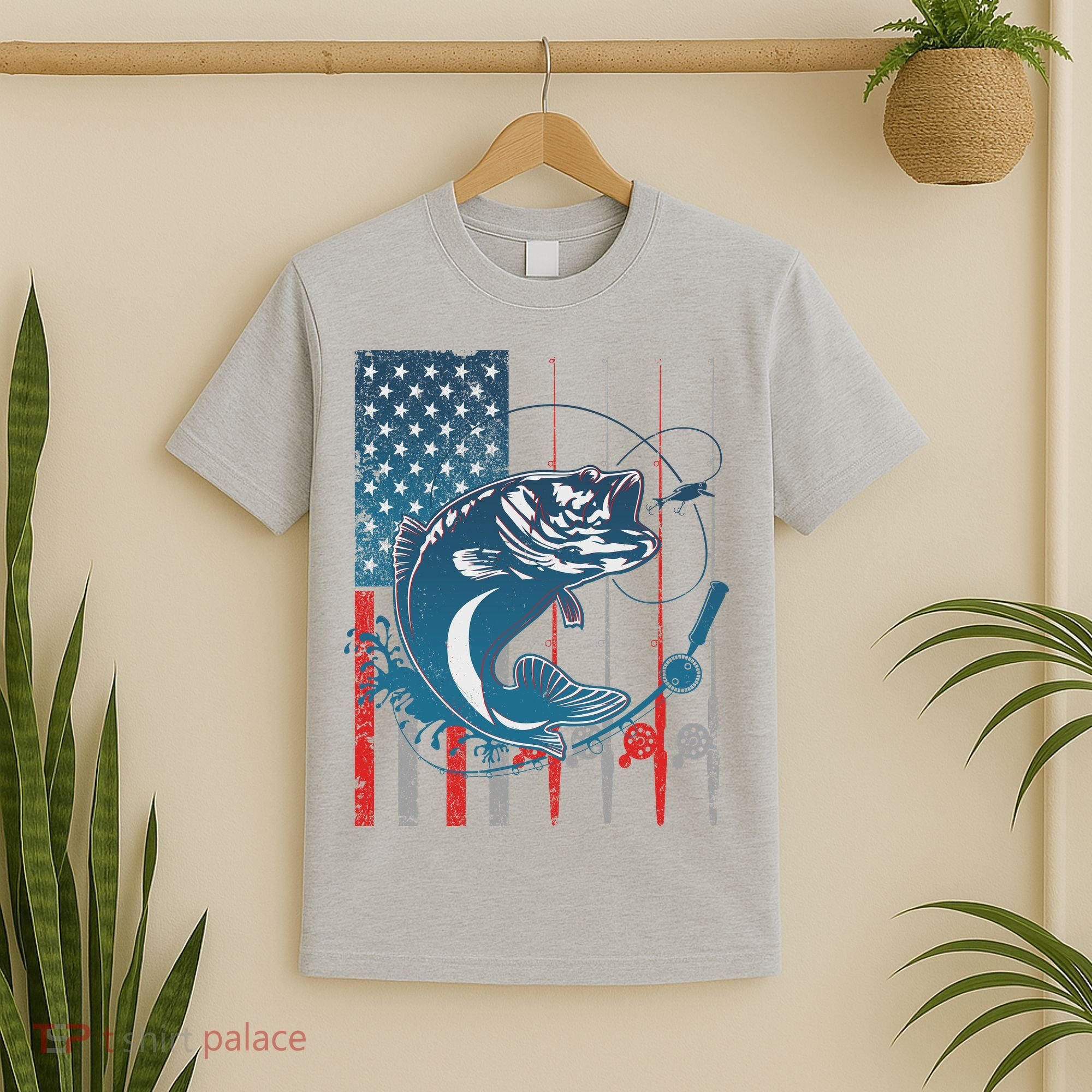 Distressed American USA Flag Bass Fishing T-Shirt