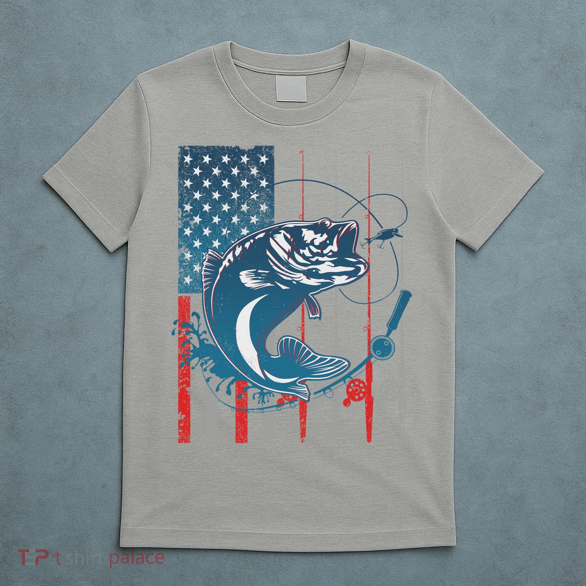 Distressed American USA Flag Bass Fishing T-Shirt