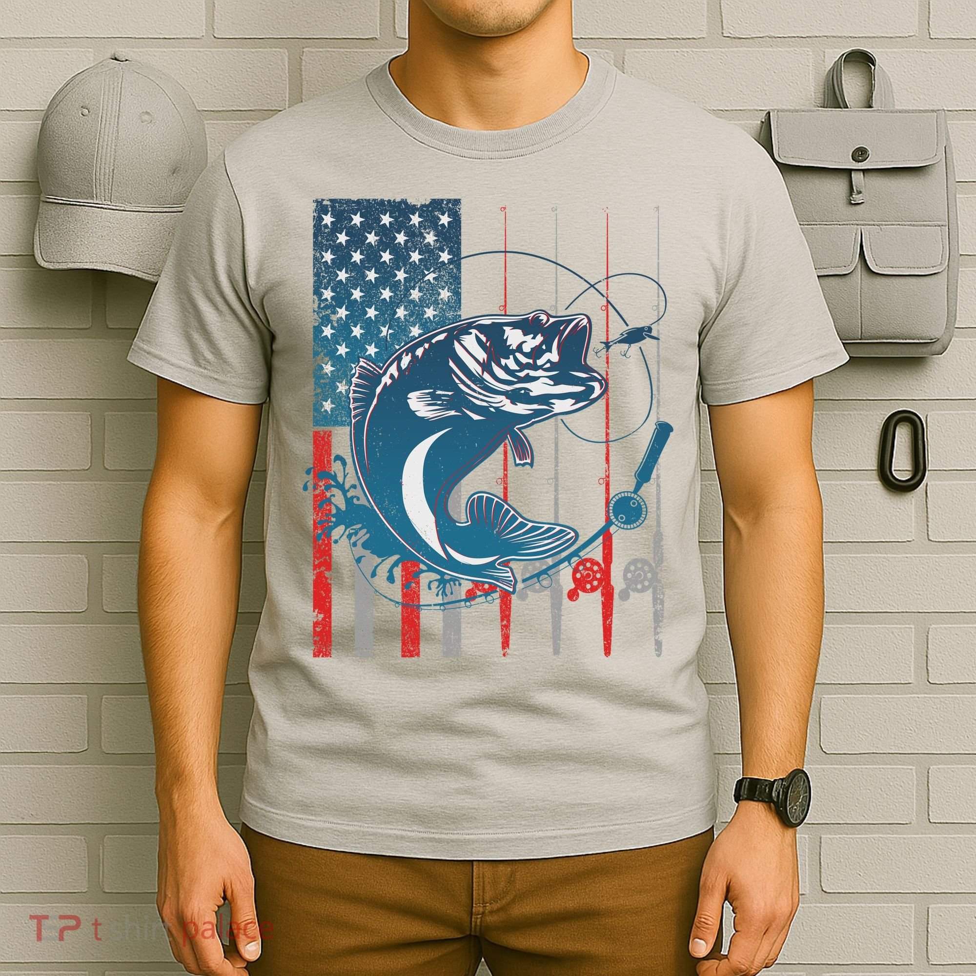 Distressed American USA Flag Bass Fishing T-Shirt